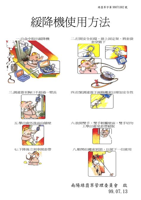 緩降機口訣|《遵守口訣、安全逃生》火場內使用緩降機等避難器具。